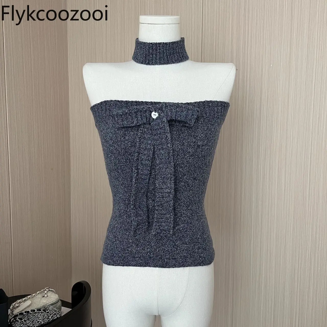 Autumn Slim Fit Sweet Spicy Sexy Short Chic Knitted Sleeveless Sweater Fashion Blusa Inverno Feminina Knitted Tube Top