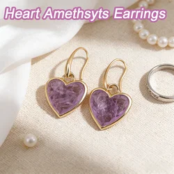 Heart Amethyst Labradorite Dangle Earrings for Women Boho Luxury Fashion Natural Stone Earrings Designer Jewelry Accessories