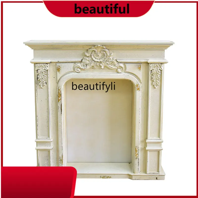 

yj Solid Wood European Style American Style French Style Fireplace Curio Cabinet Vintage Distressed Curio Cabinet H