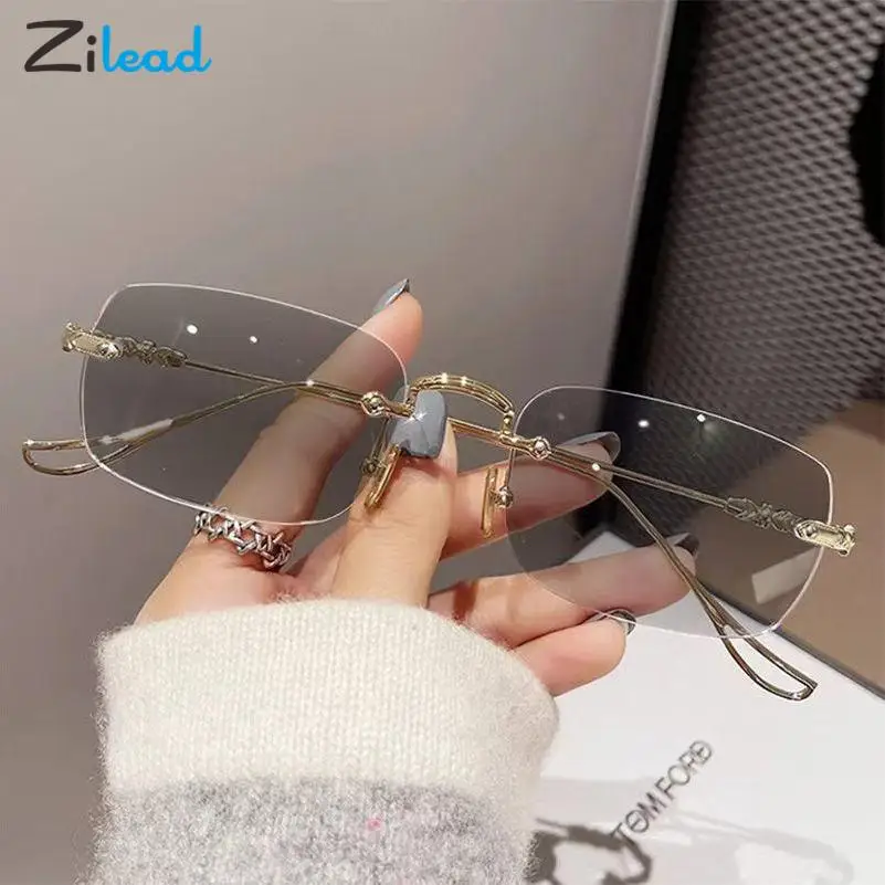 

Zilead Rimless Photochromic Myopia Glasses Women Men Frameless Discolored Nearsighted Eyewear Anti Blue Light Eyeglasses 0-400