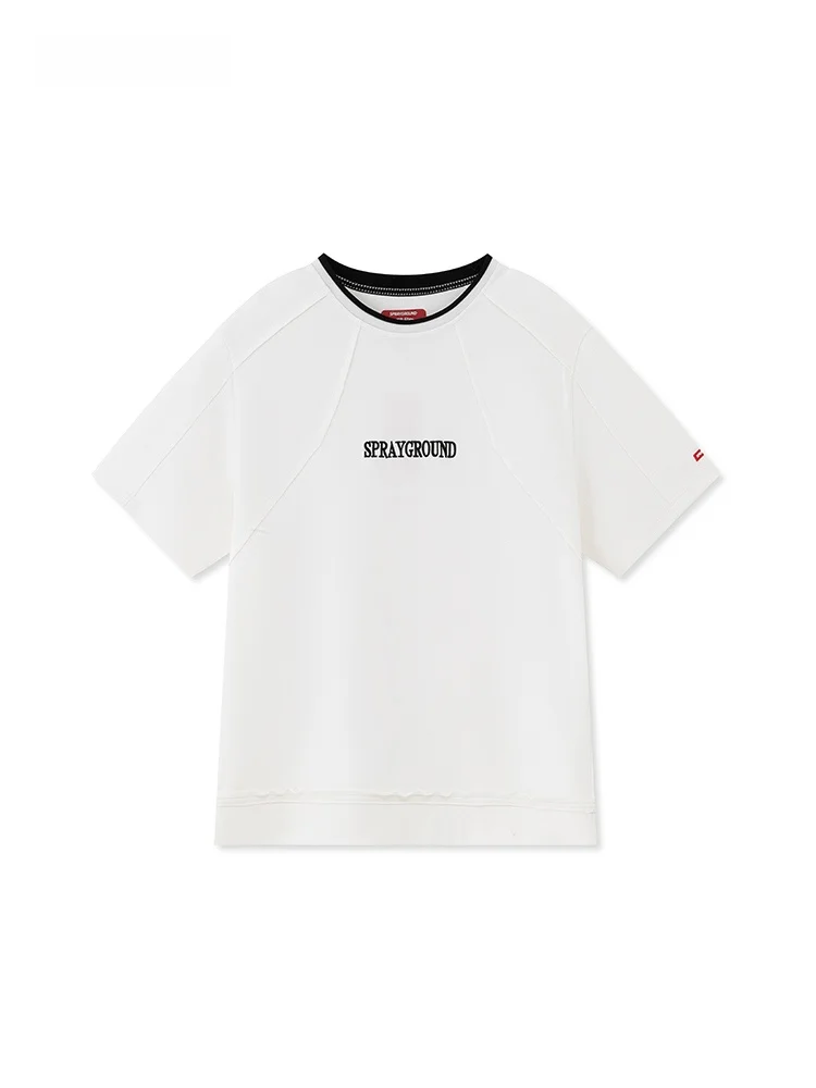 

Sprayund ark Mouth Embroidery Logo Men's round Ne Loose Fit ort Sve T-irt Summer Casual Cotton Blend Tee