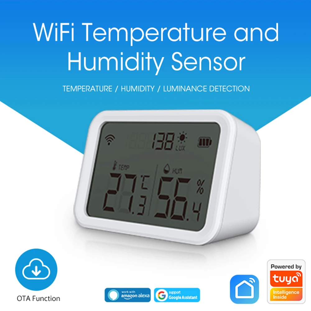 Tuya WiFi LCD Temperatura Wilgotność Lux Detektor światła 3 w 1 Higrometr Termometr Alexa Google Smart Life APP Zdalne sterowanie