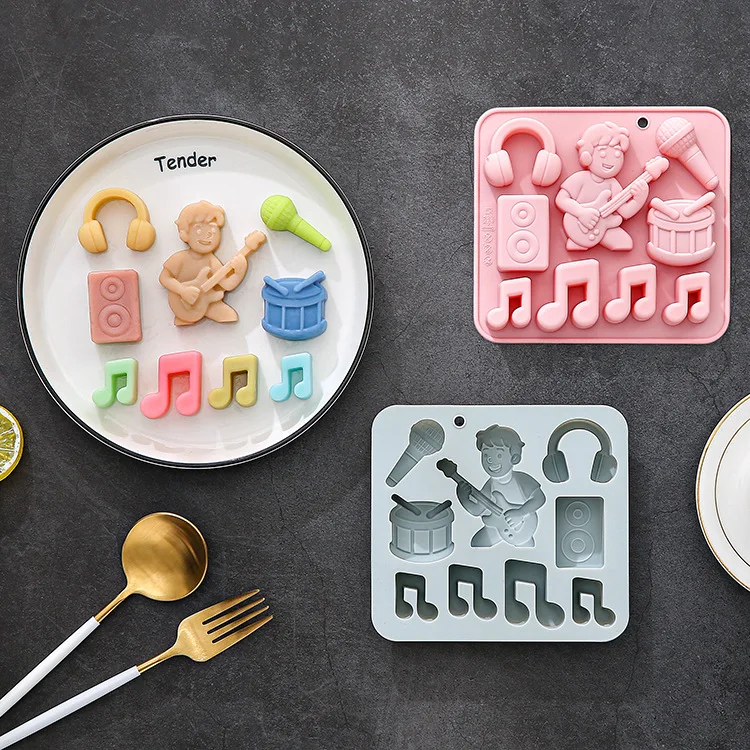 9-hole Music Festival Theme Silicone Mold Musical Notes, Audio, Microphone Fondant Candy Chocolate Mould Cake Decorating Tools 3