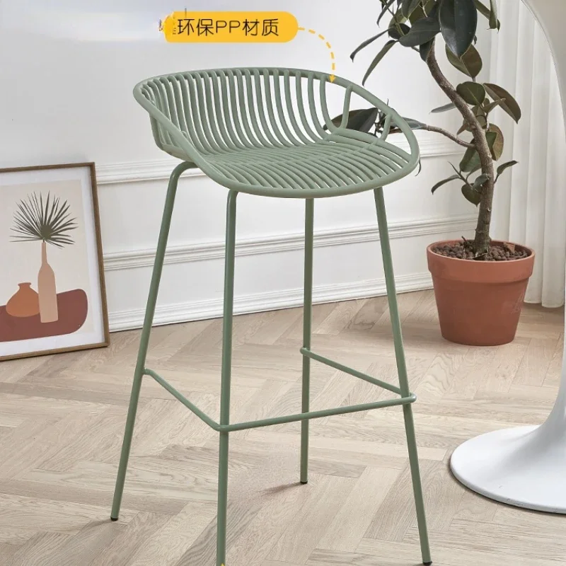 

Nordic Simple Plastic Bar Chair Small Apartment Modern Household Iron High Stool Net Red High Chair