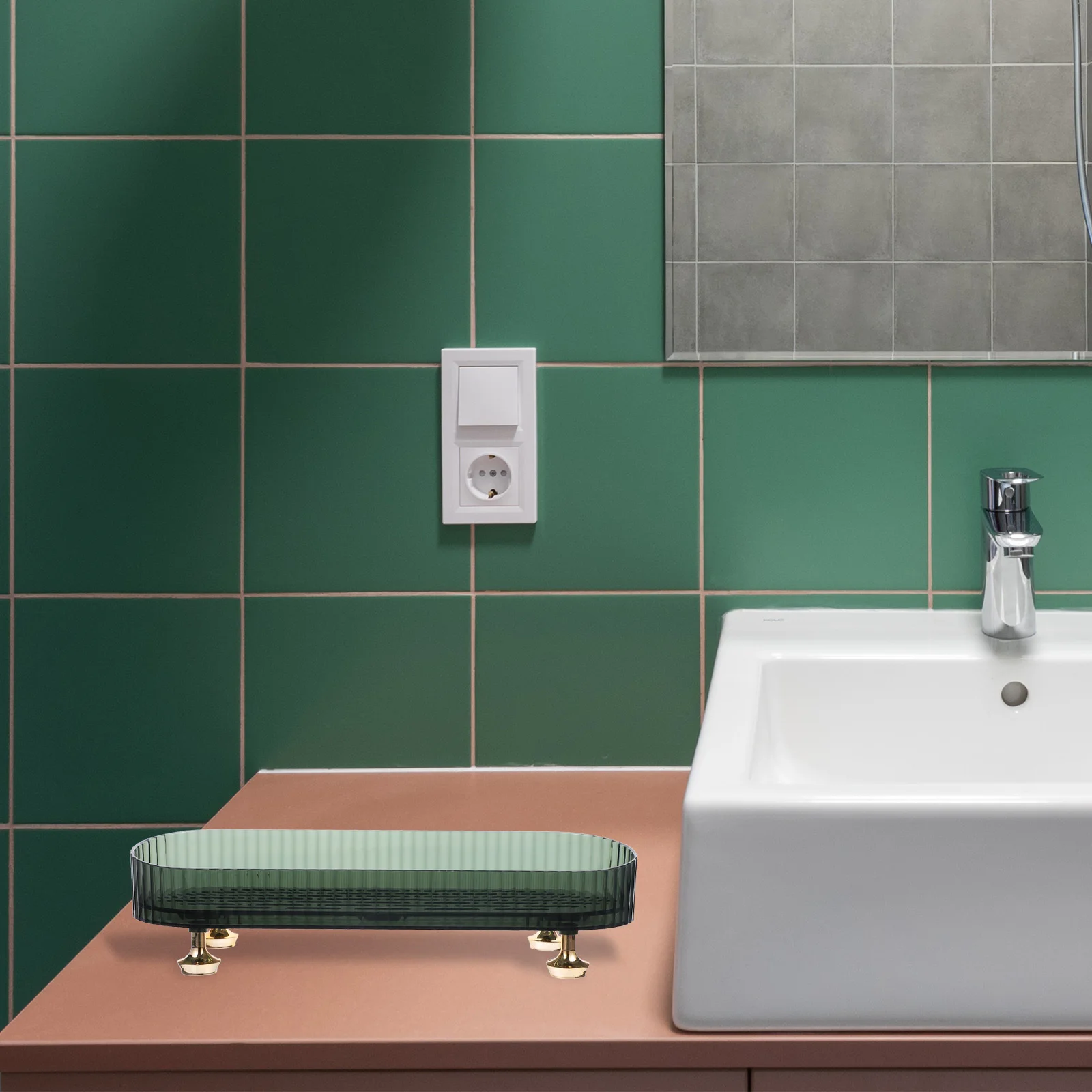 رف تصريف على سطح الطاولة، منظم أساسيات الحمام، مظهر عصري أنيق، سهل التنظيف، حامل صابون الأطباق ذاتي التصريف #5