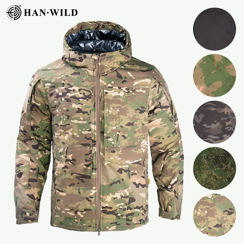 HAN WILD Tactical Jackets Winter Man Heat Reflective Combat Jackets Warmth Hooded Hunting Jacket Men Hiking Jackets Warm