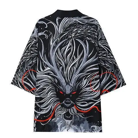 2025 الربيع/الصيف الشباب المطبوعة Ukiyo-e التنين النمط الصيني فضفاض عادية Daoist رداء كيمونو #5
