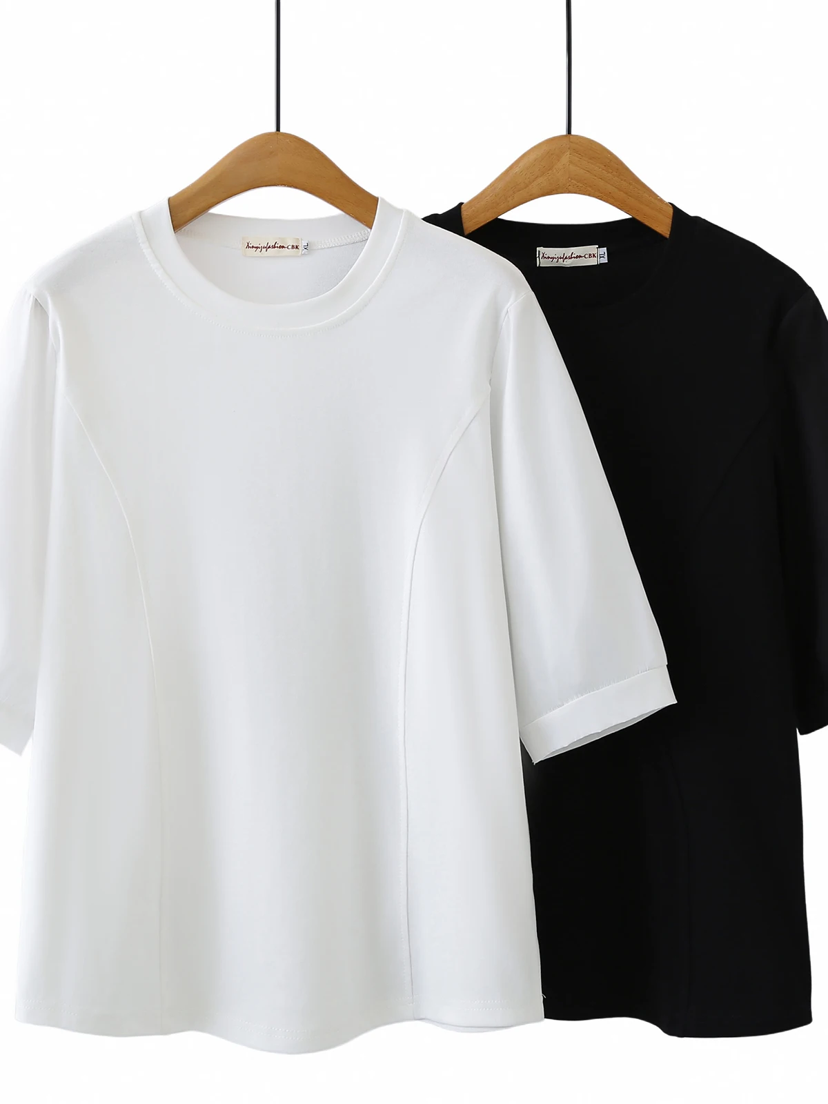 

Summer Commute Style Spliced Short Sleeve Loose Fit round Neck Women's T-Shirt plus Size Belly Concealing Color Top