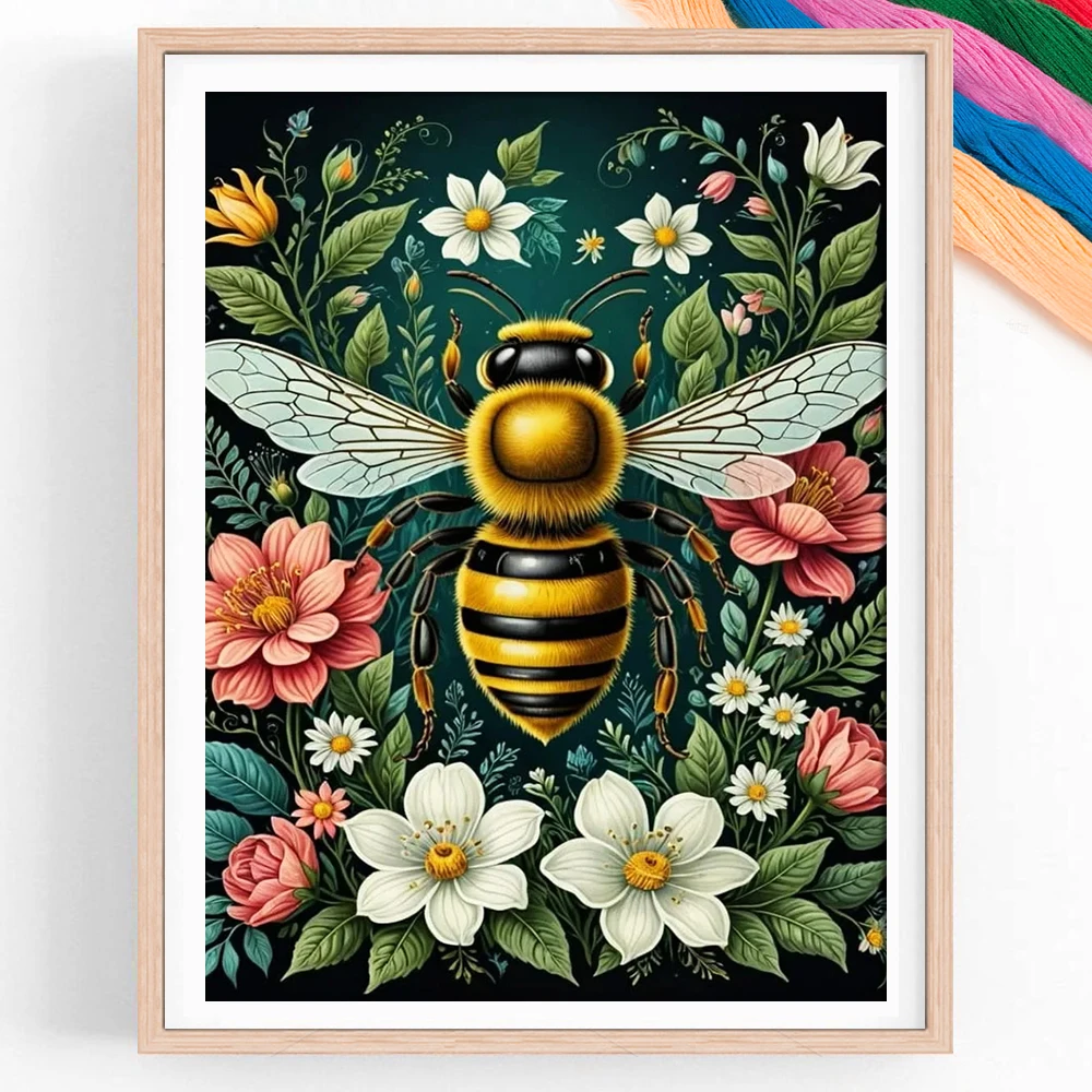 1pc 11ct Cross Stitch Starter Kit Diy Embroidery With Giant Bee Flowers Animal Themed Home Office Wall Decor Gift
