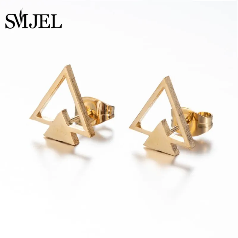 Punk Stainless Steel Geometric Earings Black for Women Men U Shaped Earrings Circle Heart Flower Triangle Ear Studs HipHop Gifts