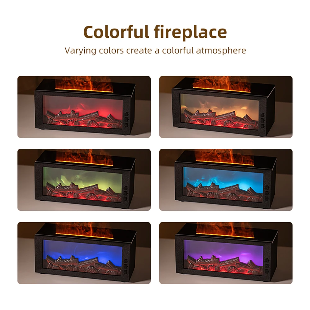 LED Simulated Flame Fireplace Aromatherapy Machine RGB Colorful Atmosphere Light Timming Home Air Humidifier with Remote control