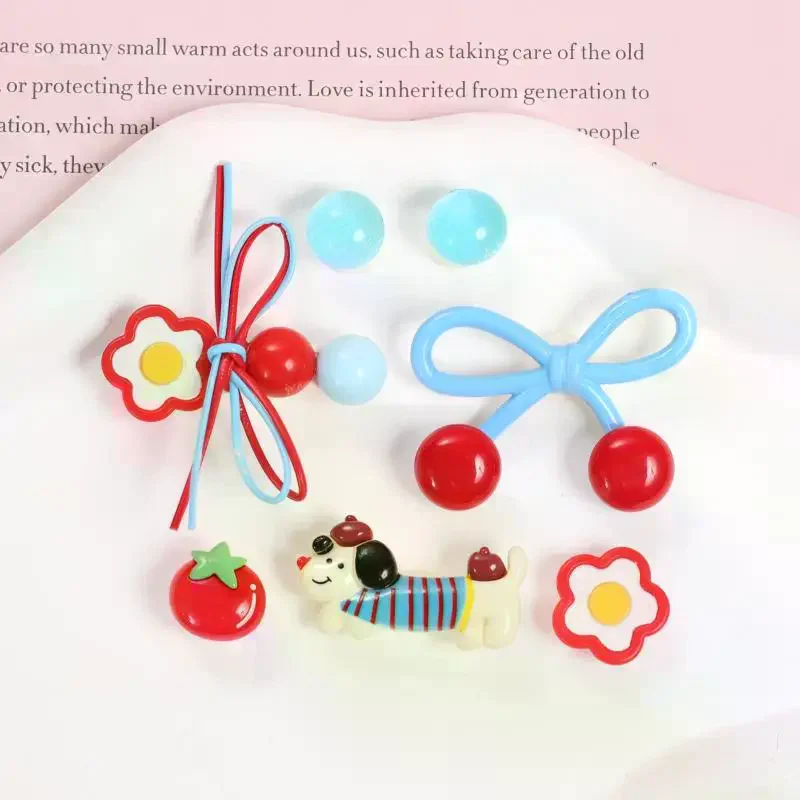Retro Red Blue Flower Bow Bead Shoes Charms Set Aesthetic Shoe Decorations Accessories For Clogs Sandals Teens Gifts
