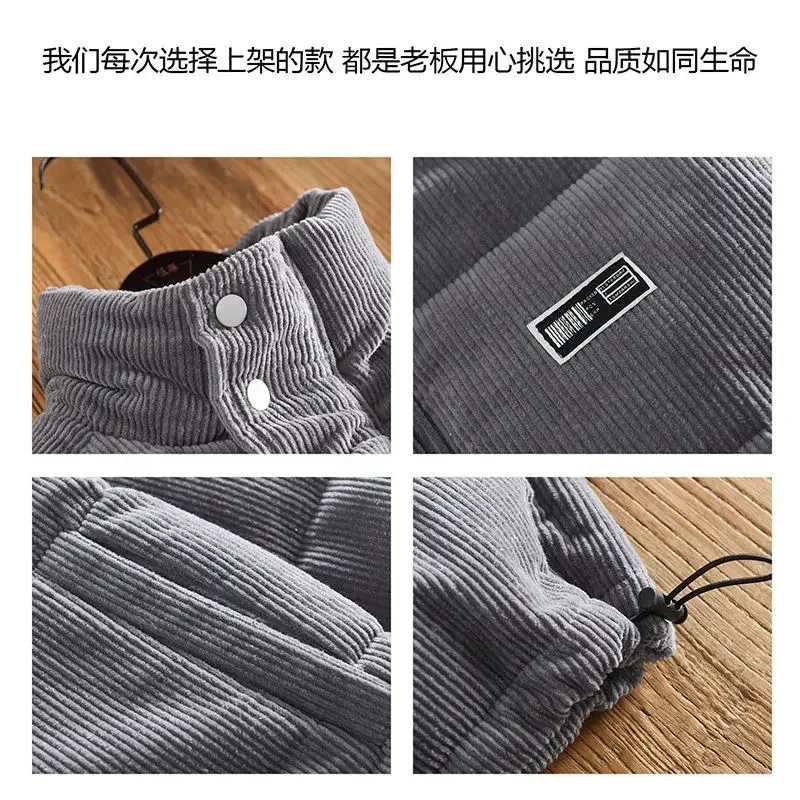 Winter Hip Hop Padded Jacket Men's Warmth Corduroy Parkas Fashion Simple Letter Patch Design Bread Clothes Outerwear