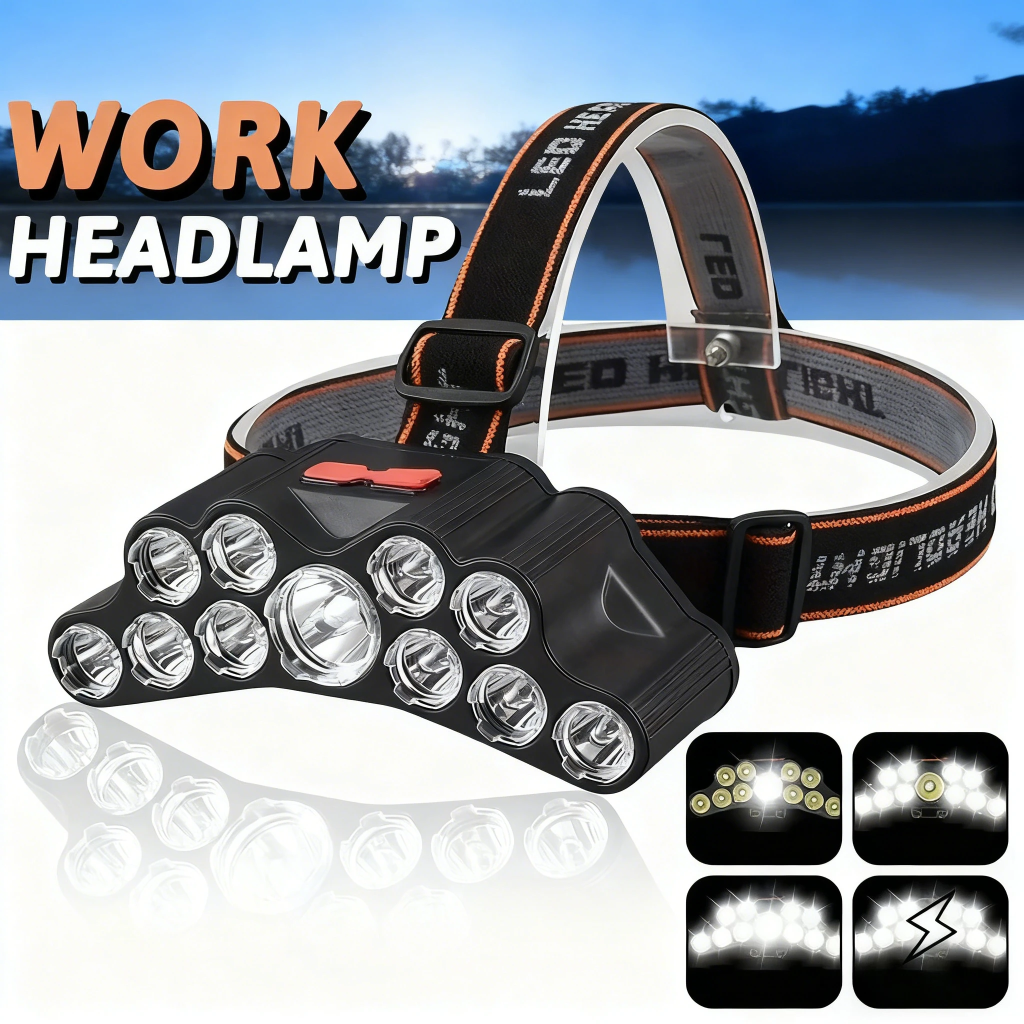 Type-C Rechargeable LED Headlamp Strong Light Head Lamp Headlight Built-in 18650 Battery Flashlight for Outdoor Camping Lantern