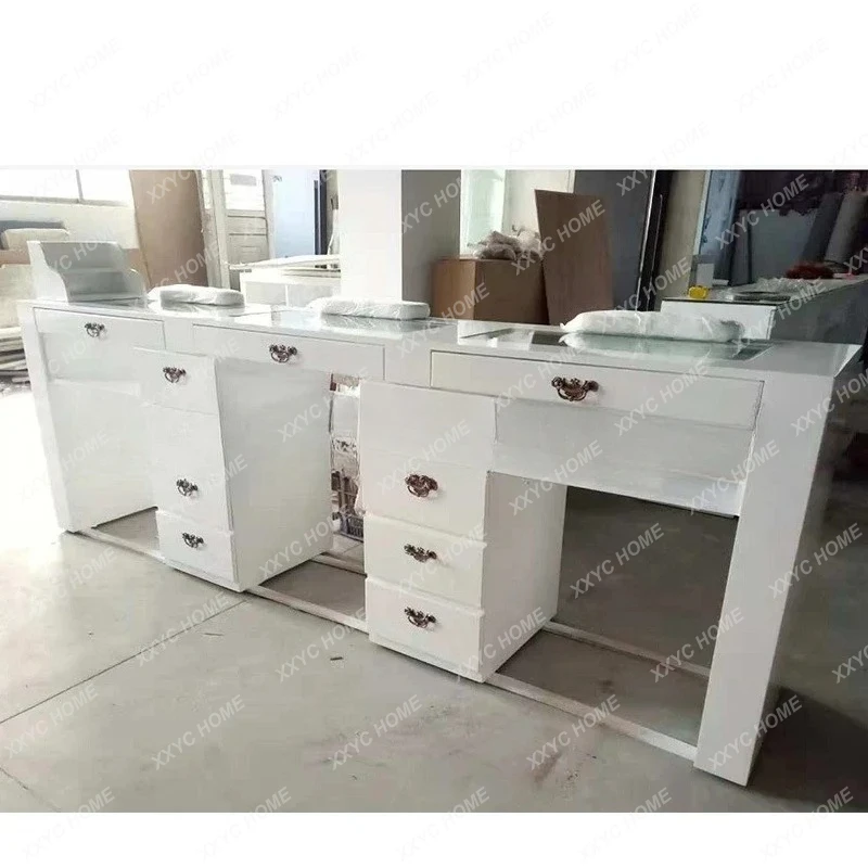 

Y Простой стеклянный столик для ногтей Костюм для маникюрного магазина с выдвижным ящиком