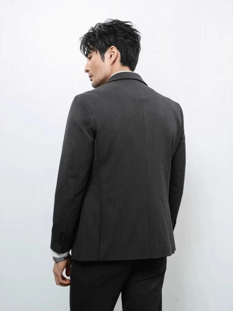 Office Mens Business Formal Suits Sets Double Breasted Slim Fit Striped Jacket Vest Pants Three Piece Set Fashion Groom Suits