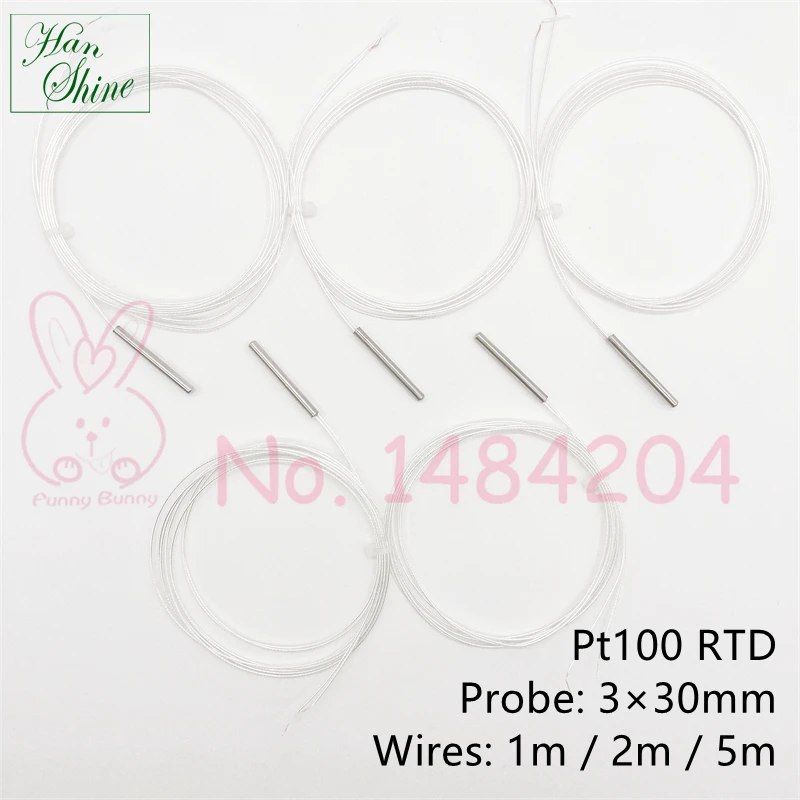 5 PCS Rtd Pt100 Probe 3mm * 30mm 1m 2m 5m  2 Wire High Temperature Sensor -50~200 °C Platinum Resistance PT 100 Temp Detector