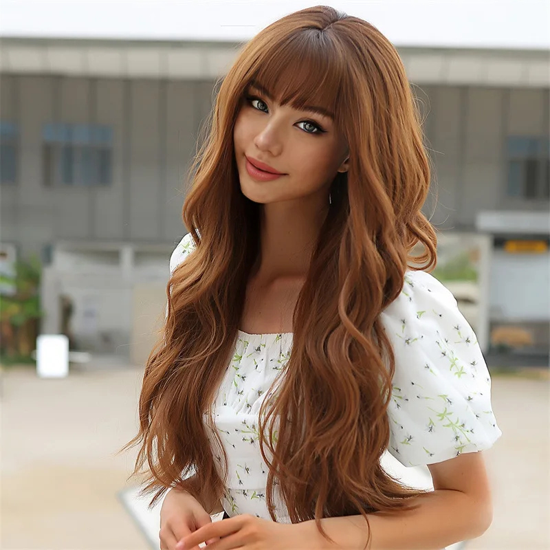 شعر مستعار بشري طويل مجعد للنساء ، آلية الألياف الكيميائية ، شعر مستعار حرير بدرجة حرارة عالية ، غطاء رأس ، دقات هواء ، جديد #3