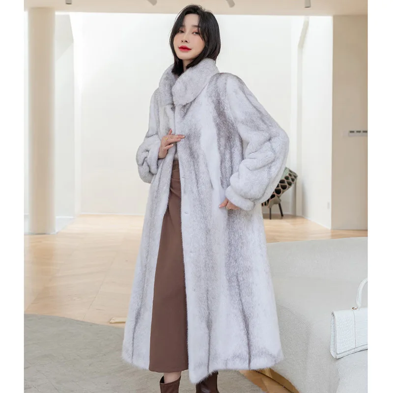 

Faux Fur Women Long Coats Stand Collar Full Sleeve Coat Thick Warm Y2k Streetwear Elegant Open Stitch Outerwear Autumn Winter