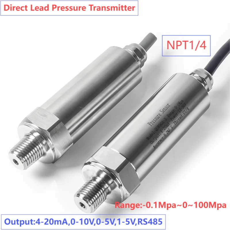 NPT1/4 Direct Lead Pressure Transmitter 4-20mA 0-5V 1-5V 0.5-4.5V RS485 Pressure Transducer1Mpa1.6Mpa 10Mpa 15Mpa 25Mpa 40Mpa