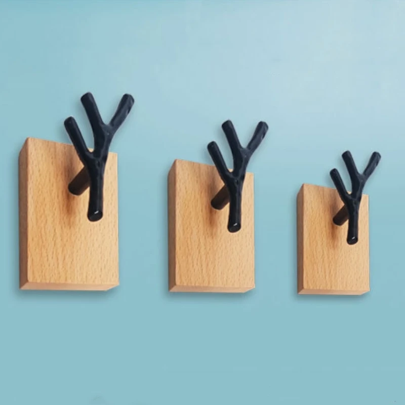 Iron Branches Hook Multifunctional Solid Wood Japanese Wall Hooks Hanger Coat Key Storage Decorative Hooks Household Accessories