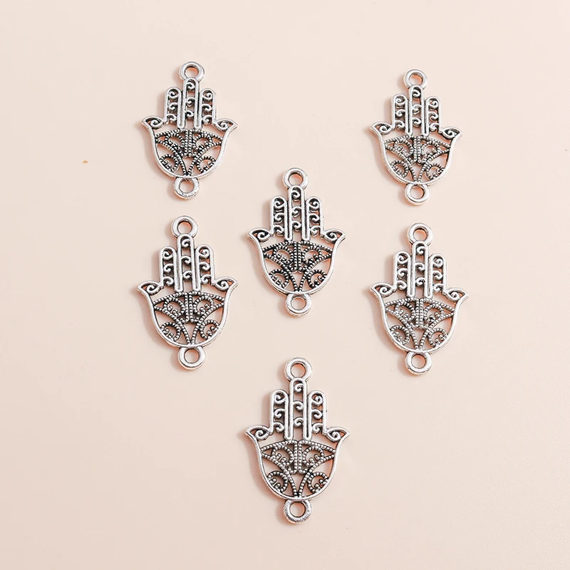 Leslie 30 Stück 15 x 23 mm Antik Silber Farbe Metall Hamsa Hand Charms für DIY Anhänger Schmuck handgemachte Armband Halskette – Detail 3
