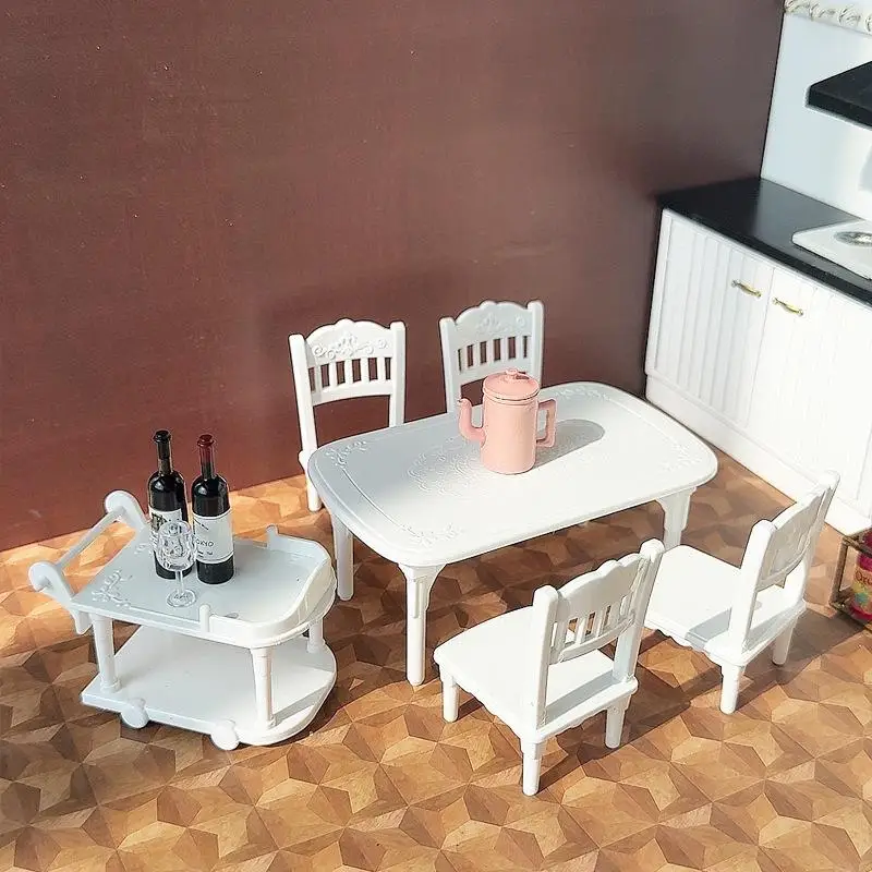 

1:12 Dollhouse Miniature Plastic Food Cart Table And Chair Model Furniture Home Decor Toy Doll House Accessories