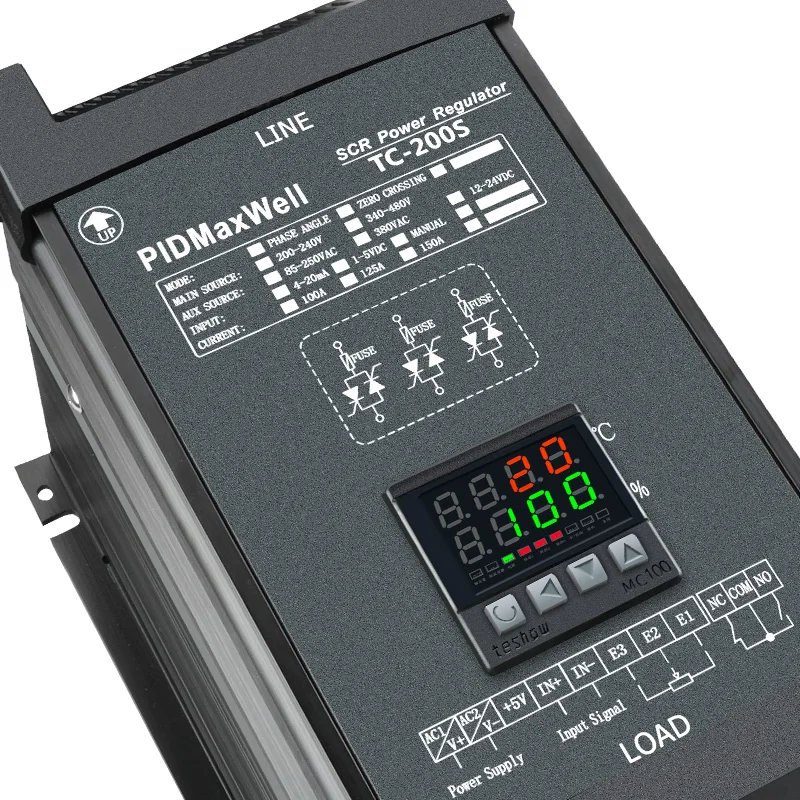 2025PIDMaxwell TC-200S 380 فولت/440 فولت/480 فولت 125A SCR منظم الطاقة التيار المتناوب الجهد المراقب المالي مع 0-5VDC 0-10VDC 4-20mA