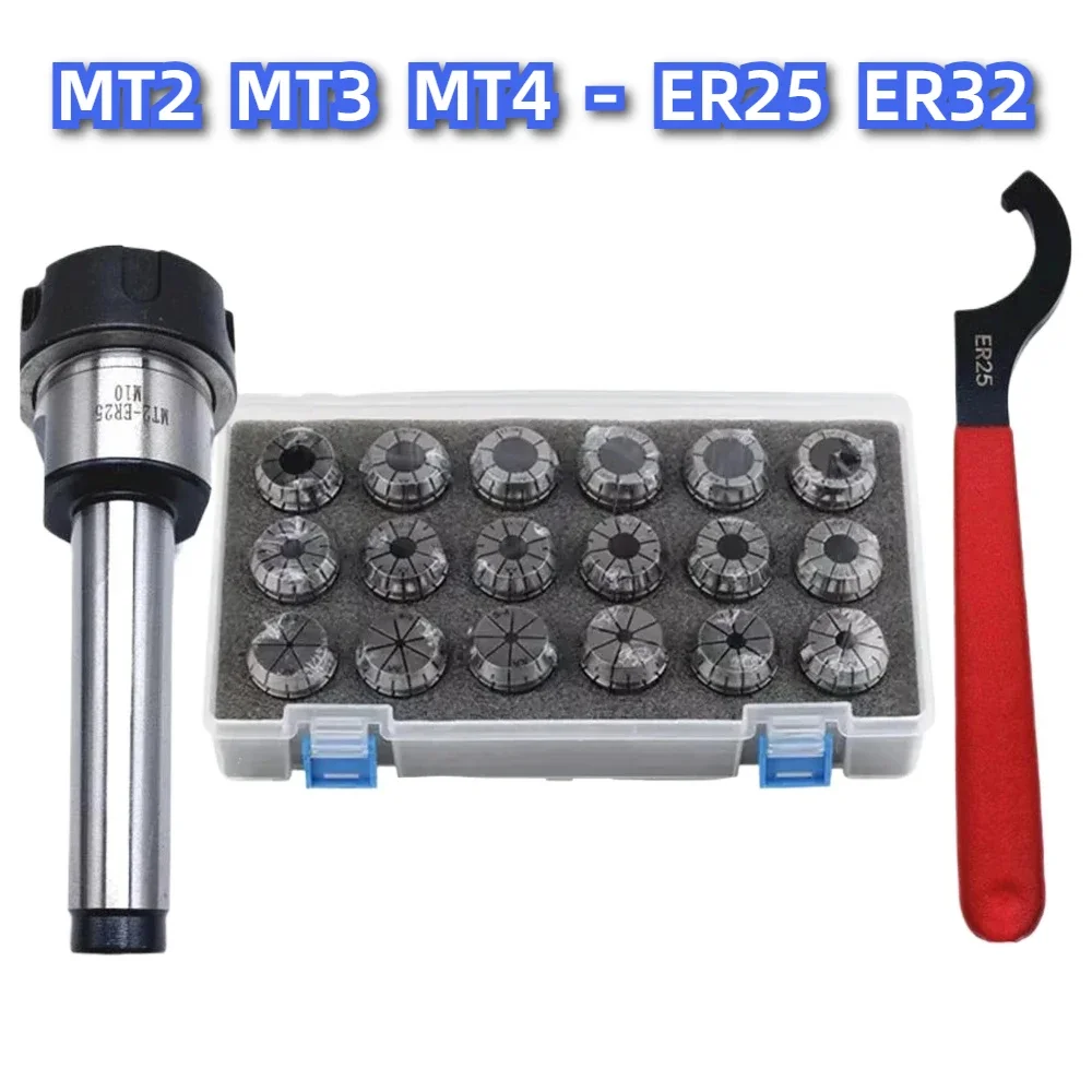 

1Set ER25 ER32 Spring Collets 9Pcs With MTB2/MTB3 MT2/3 Morse Taper Holder Cone For CNC Milling Lathe tool