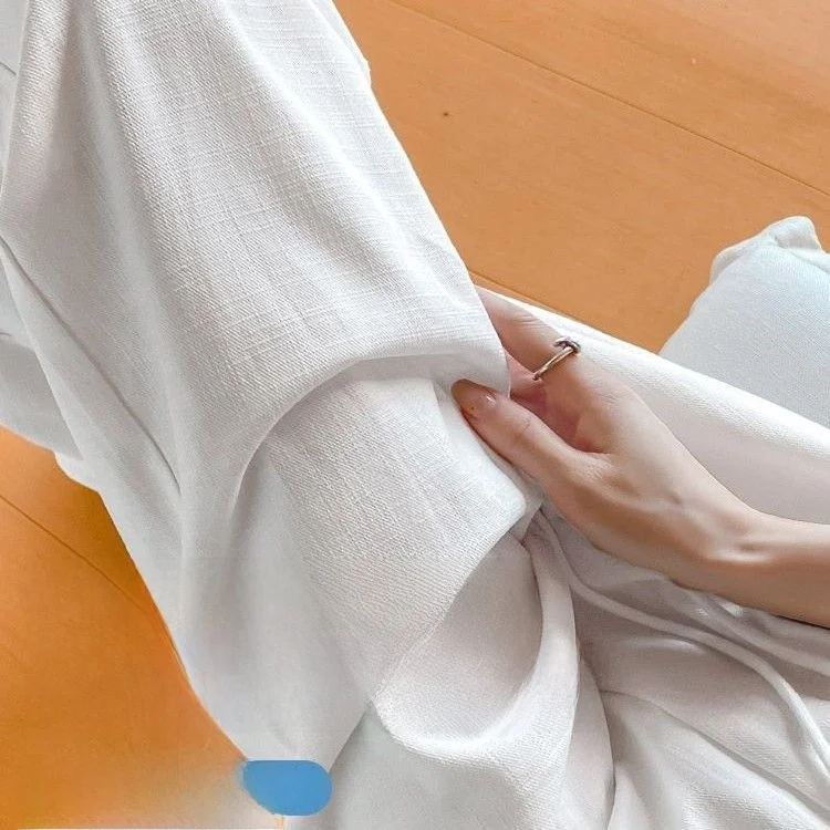 White Cotton Linen Wide Leg Pants Women Summer Thin Small Size High Waist Draped Feel Slim Straight Casual Trousers