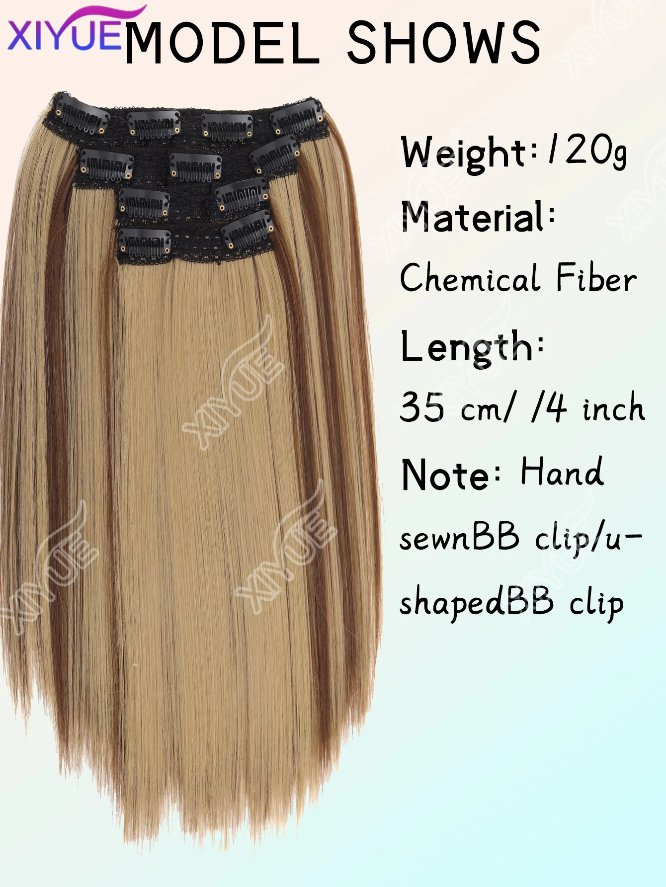 XIYUE 14Inch Synthetic 4pcs/set Short Straight Clip-In Hair Extensions Black Blonde Hairpiece Easy to Wear for Women