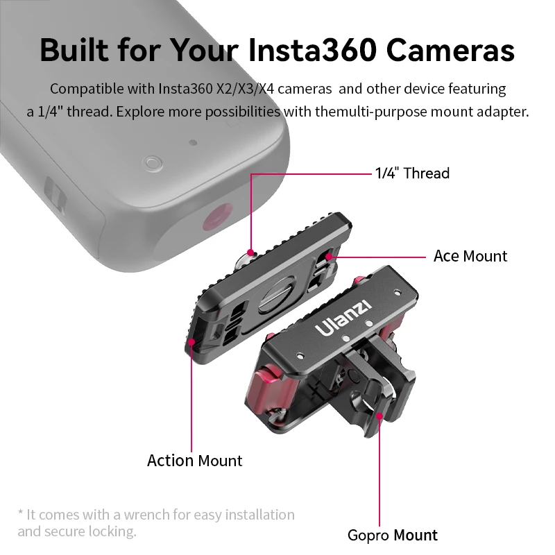 Ulanzi-montaje magnético de liberación rápida para Insta360 X4 X3 ONE X2 ONE R ONE X ONE RS Ace Pro, montaje Invisible en disparos de 360 °