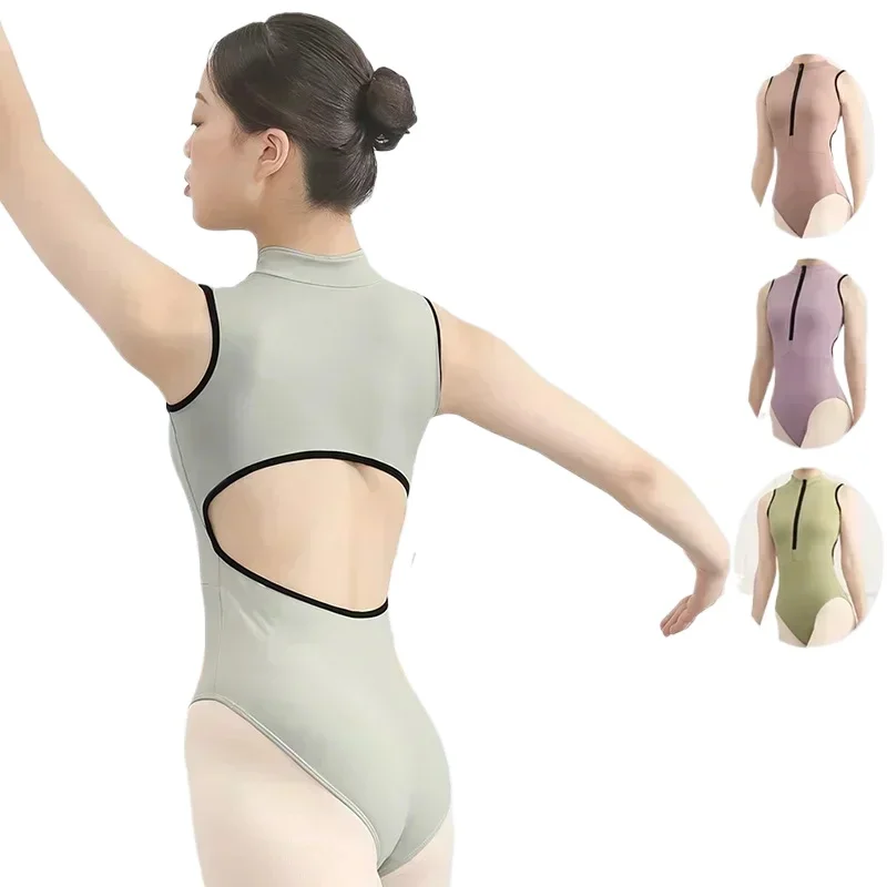 Ballet Dance Leotard for Women Adult Turtle Neck Ballet Leotard Neckline Zipper Daily Practice Team Gymnastics Dancing Bodysuit