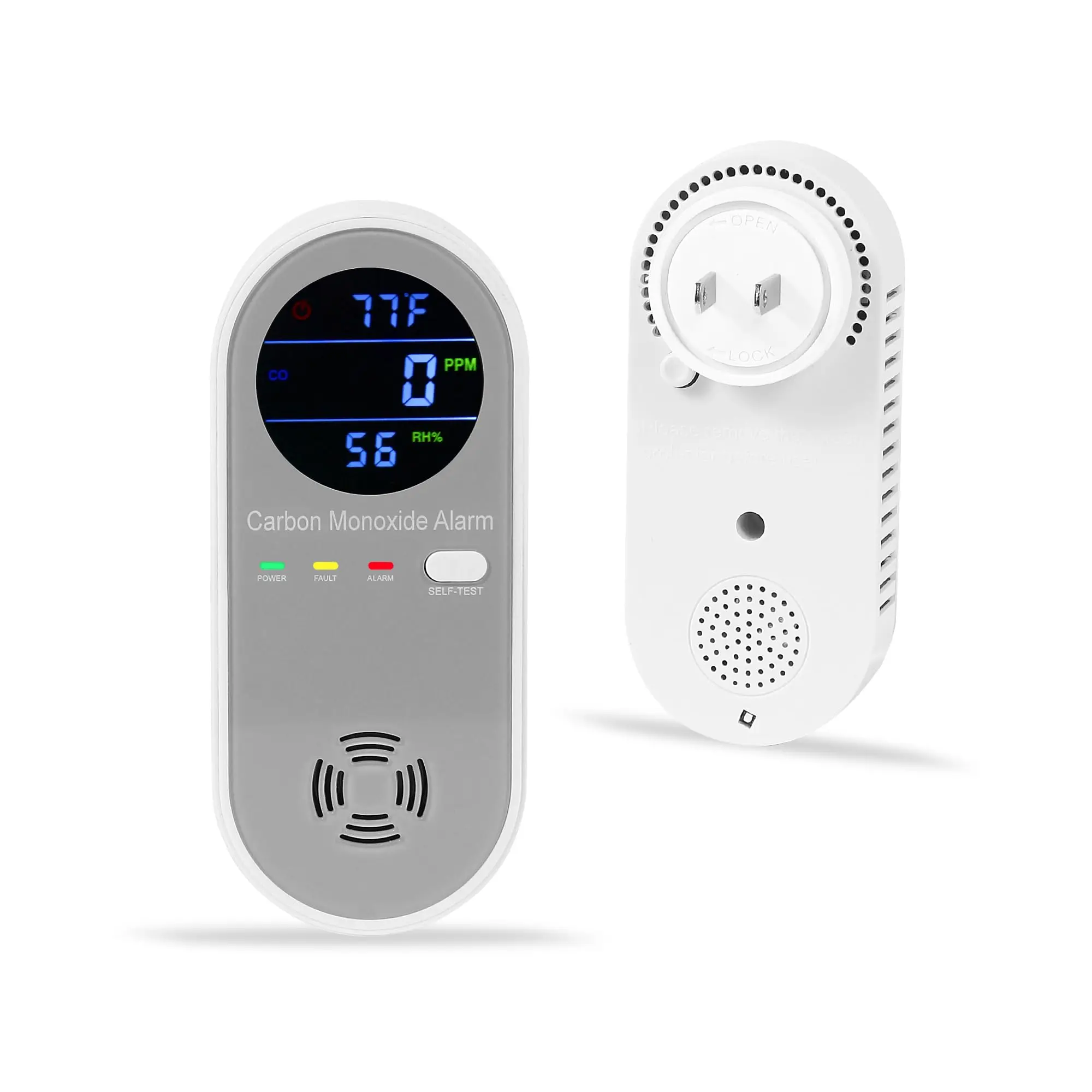 

KH106 Plug in Carbon Monoxide Detector, Carbon Monoxide Alarm,Real-time Digital Display 3-in-1 Level: PPM,°F & Humidity, Co Detector Monitor for Home,RV,Apartment