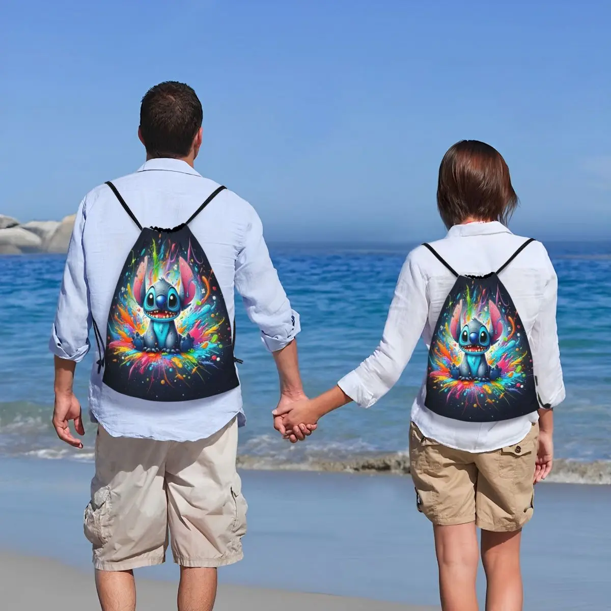 مخصص ليلو وستيتش أنيمي الرباط على ظهره النساء الرجال الرياضة الصالة الرياضية Sackpack طوي الكرتون Kawaii حقيبة تدريب كيس #6