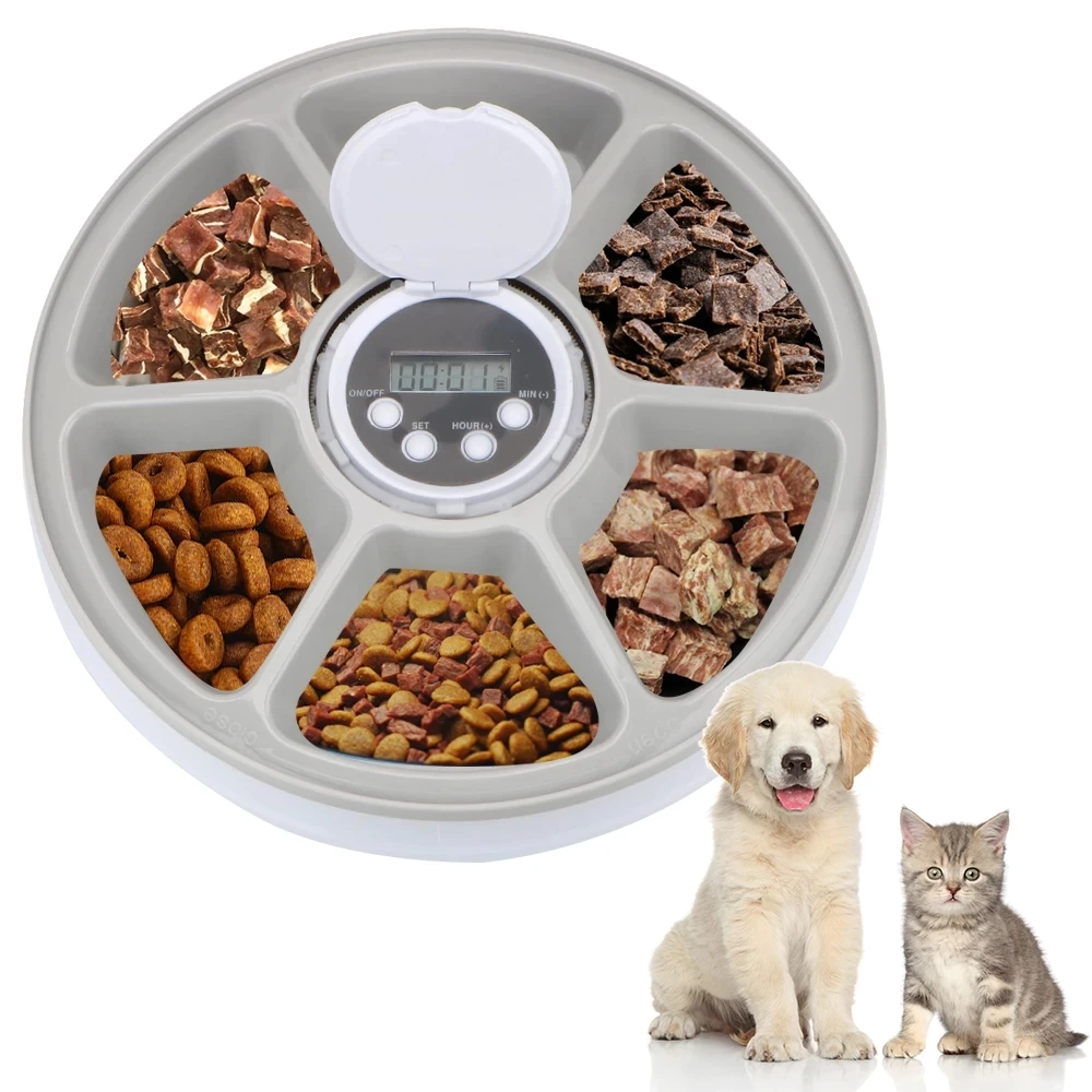 

6 Meals 6 Grids Cats And Dogs With Voice Recorder Pet Automatic Feeder Circular Timing Feeder Electric Wet And Dry Food