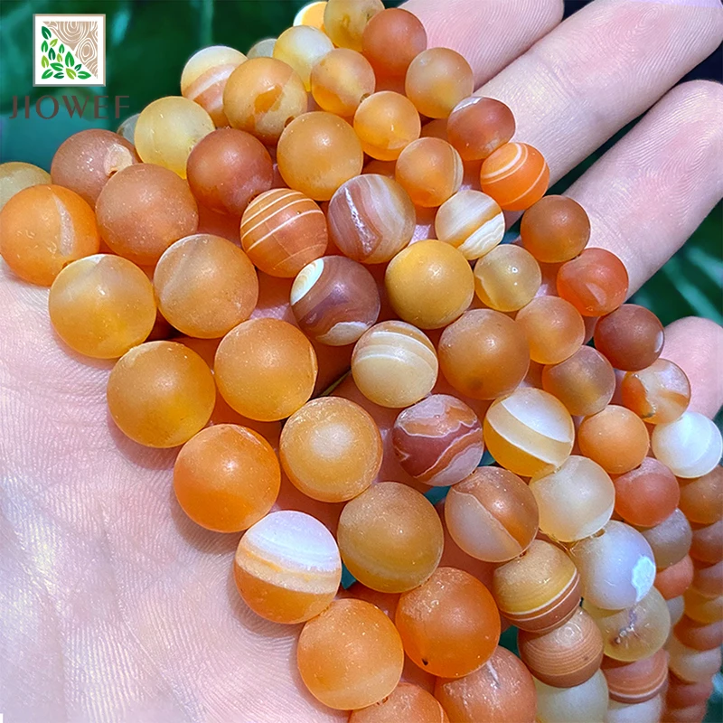 حبات الحجر الطبيعي ماتي شريط الجزع النطاقات الدانتيل البرتقالي Agates الجولة فضفاض الخرز لصنع المجوهرات 15 "ستراند 4 6 8 10 12 14 مللي متر