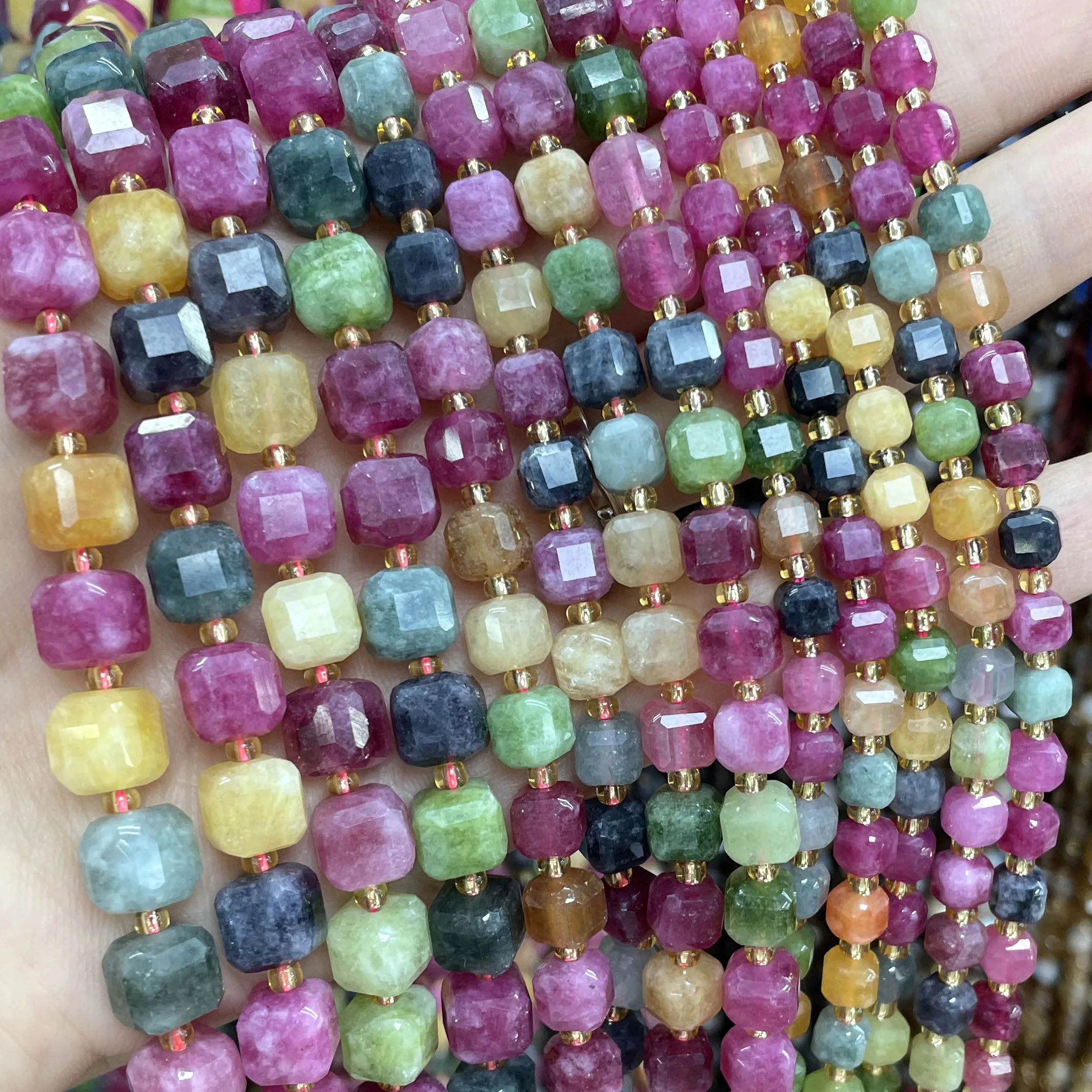 5 6 8MM Natural Stone Square Faceted Colorful Tourmaline Chalcedony Cube Spacer Beads For Jewelry Making Diy Necklace Accessorie