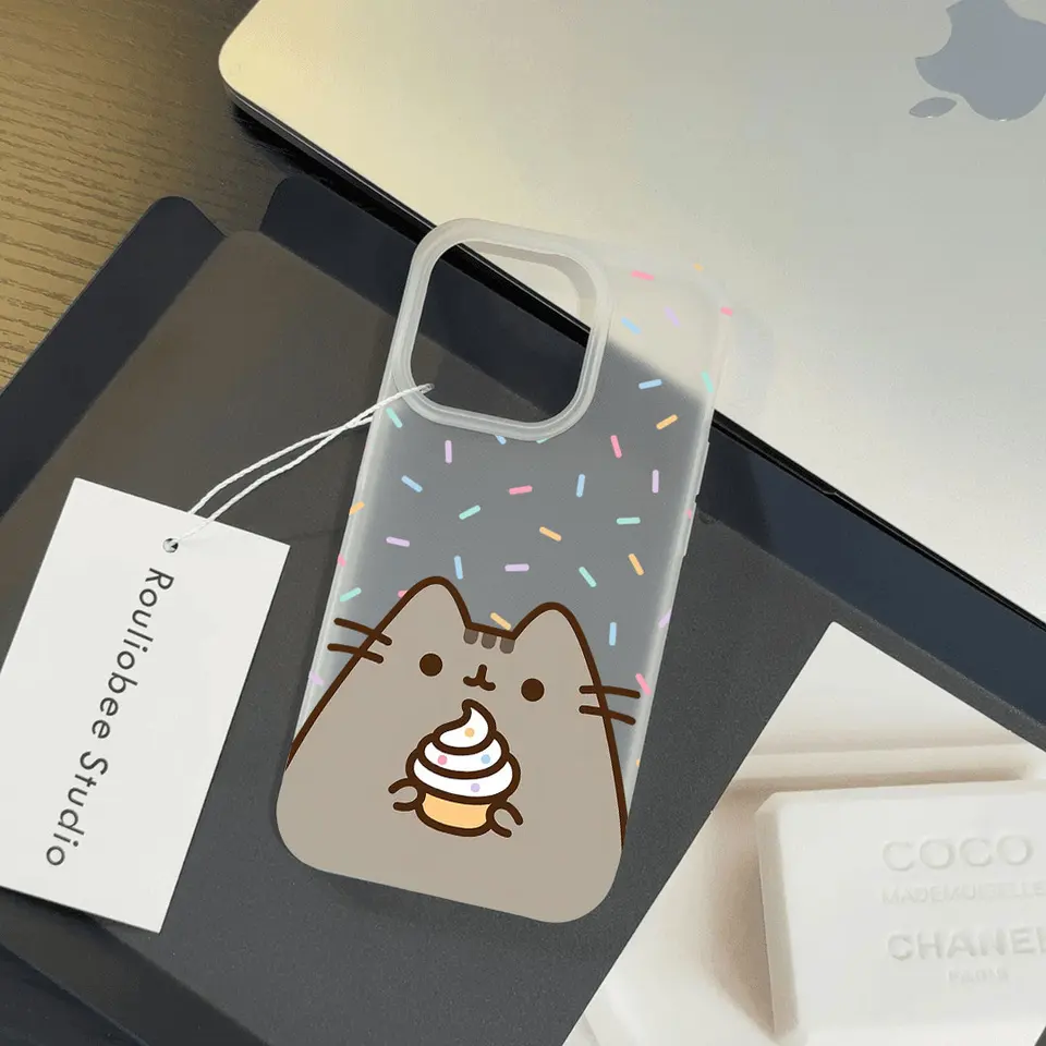 Funda transparente mate con gato Pusheen, a prueba de golpes, para iPhone 16E 16 15 14 Plus 13 12 11 7 8 Plus Pro X XR Max 5