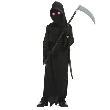 Halloween-Cosplay-Kostüm: Sensenmann-Skelett-Kostüm für Kinder mit leuchtend roten Augen, Sensenmann-Geistrobe und Sensen-Requisiten 10 best sales Halloween-Kostüm - №3