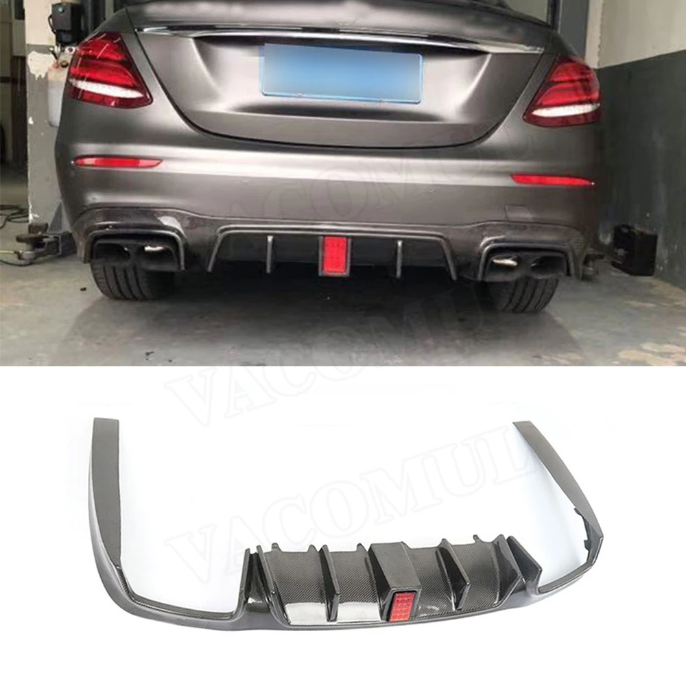 VACOMUL For E Class Carbon Fiber Rear Bumper Lip Diffuser Spoiler with light for Benz W213 E200 E260 E300 E63 AMG B Style 2017+