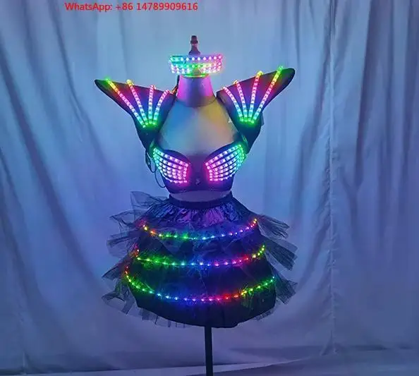 LED Luminous Robot CostumeCosplay Futuristic Light Up Clothing Women Luminous Show Party Dance Rave Outfit Robot Gogo Dancer Fan