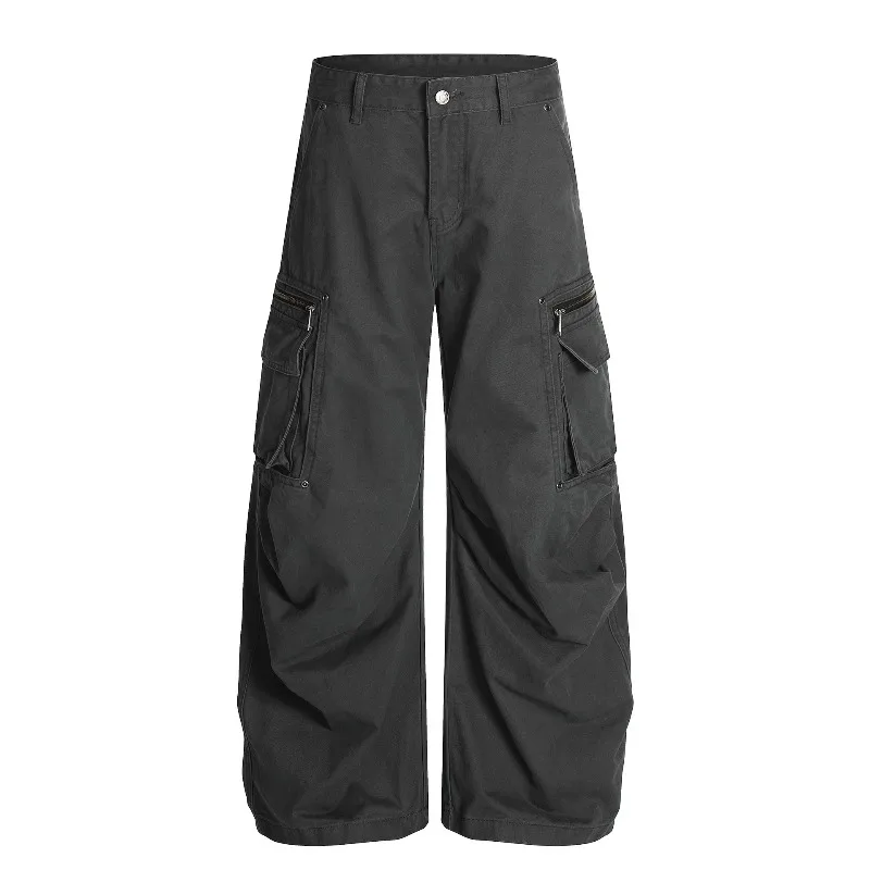 American Retro Multi Pocket Cargo Pants for Men 2026 Autumn New Men's Casual Baggy Wide Leg Trousers Y2k Streetwear Men Clothing