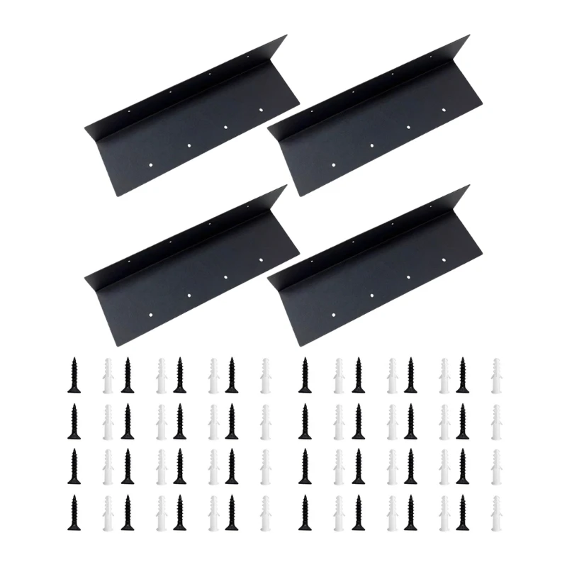 Gartenbox-Eckbeschläge, 4-teiliges Montageset aus schwarzem Metall in L-Form mit gebohrten Löchern für Hausgartenbau, B03E – Detail 1
