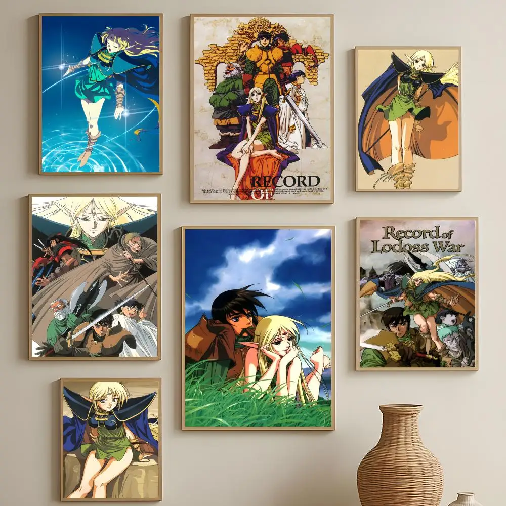 Fantasy-Anime-Poster „Record of Lodoss War“, HD, selbstklebende, wasserfeste Wandkunst, einfach anzubringen, Dekoration für mehrere Szenen