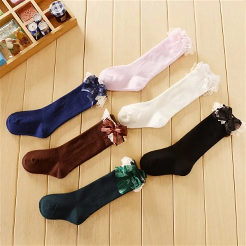 2024 New Kid Girls Socks Children's Knee High Socks with Lace Baby Leg Warmers Cotton Princess Style Four Seasons 1-5Years