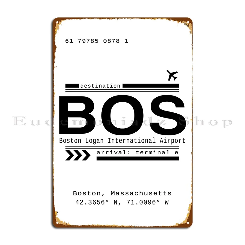 Bos Boston Logan International Airport Call Letters Print Metal Plaque Poster Wall Decor Customized Garage Tin Sign Poster