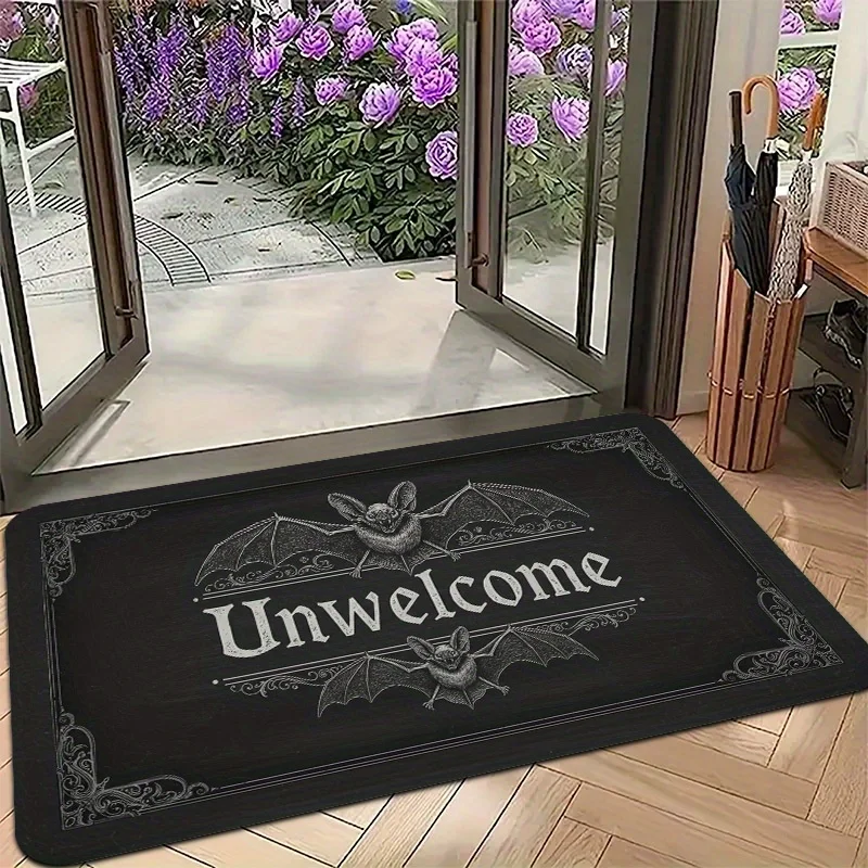 Gothic Bat Silhouette Doormat, Polyester Non-Slip Machine Washable  Rug for Indoor Outdoor Entryway Kitchen Bathroom Decor