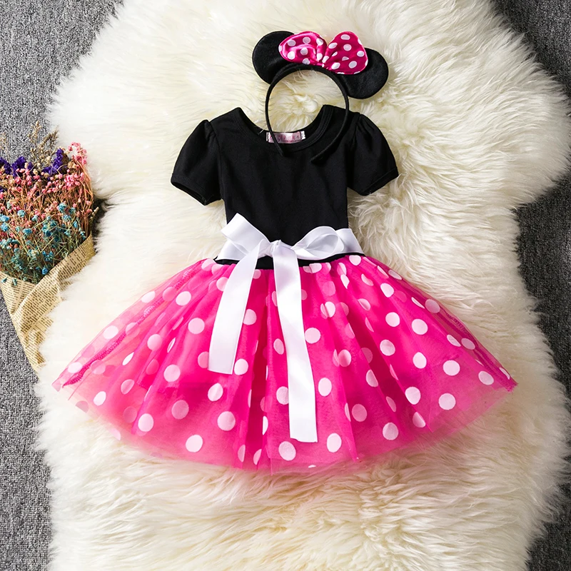 Cute Baby Girl Dress Minnie Mouse Cosplay Vestidos Toddler Kids Party Costume Polka Dot Clothes Children Birthday Fancy Dress Up