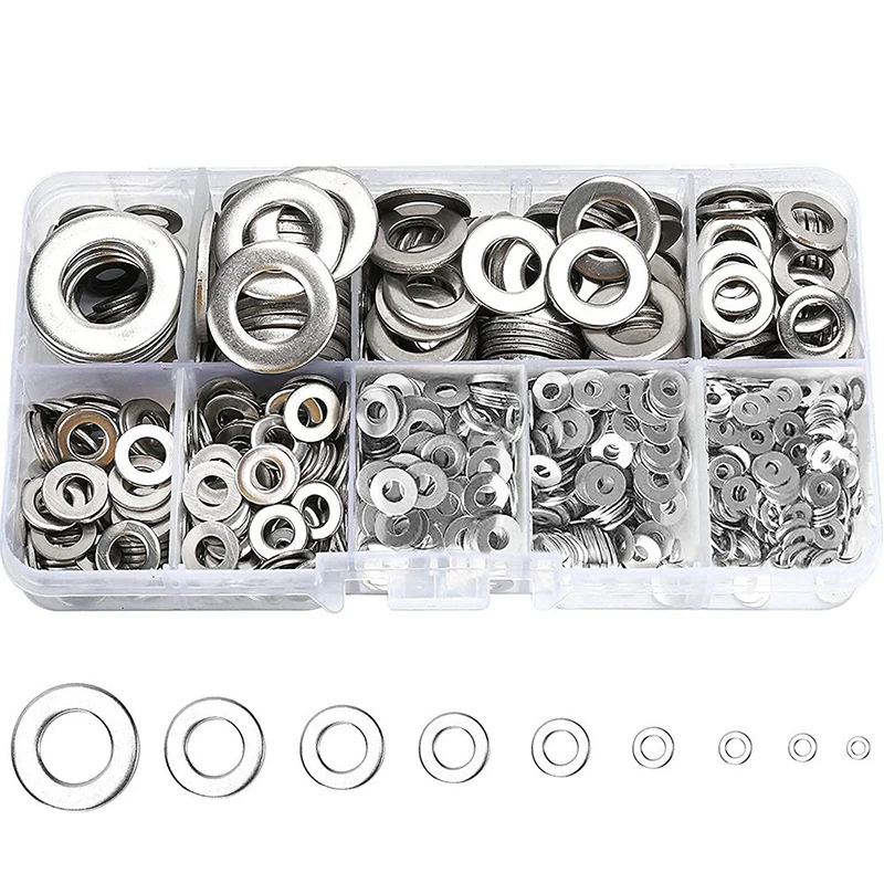 

800PCS boxed 304 Stainless Steel Washer. Flat Washer. M2/3/4/5/6/8/10/12 Combined Suit